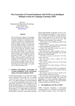 The Generation of Textual Entailment with NLML in an Intelligent
  Dialogue system for Language Learning CSIEC