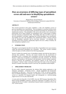 Does an awareness of differing types of spreadsheet errors aid end-users
  in identifying spreadsheets errors?