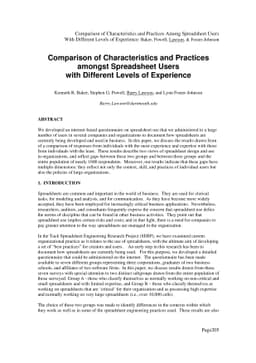 Comparison of Characteristics and Practices amongst Spreadsheet Users
  with Different Levels of Experience