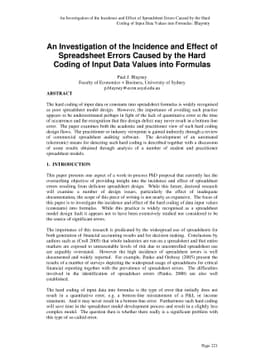 An Investigation of the Incidence and Effect of Spreadsheet Errors
  Caused by the Hard Coding of Input Data Values into Formulas