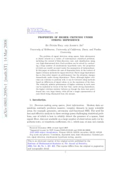 Properties of higher criticism under strong dependence