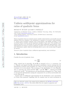 Uniform saddlepoint approximations for ratios of quadratic forms