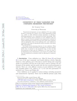 Consistency of cross validation for comparing regression procedures