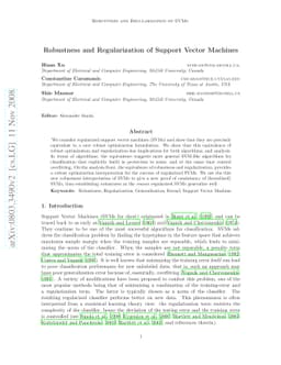 Robustness and Regularization of Support Vector Machines