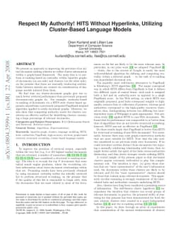 Respect My Authority! HITS Without Hyperlinks, Utilizing Cluster-Based
  Language Models