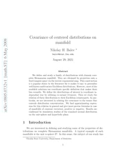 Covariance of centered distributions on manifold