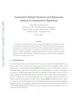 Constrained Optimal Synthesis and Robustness Analysis by Randomized
  Algorithms