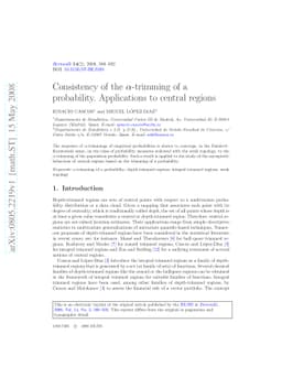 Consistency of the $α$-trimming of a probability. Applications to
  central regions