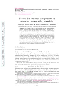 $U$-tests for variance components in one-way random effects models