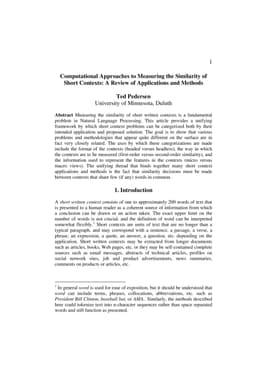 Computational Approaches to Measuring the Similarity of Short Contexts :
  A Review of Applications and Methods