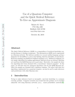 Use of a Quantum Computer and the Quick Medical Reference To Give an
  Approximate Diagnosis