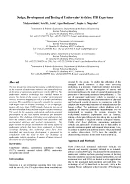 Design, Development and Testing of Underwater Vehicles: ITB Experience