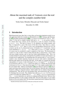 About the maximal rank of 3-tensors over the real and the complex number
  field