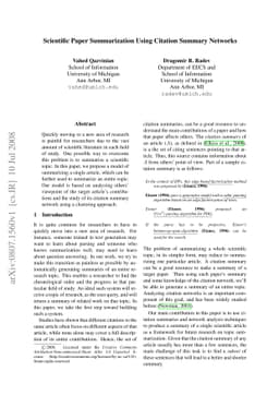 Scientific Paper Summarization Using Citation Summary Networks