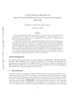 A path following algorithm for Sparse Pseudo-Likelihood Inverse
  Covariance Estimation (SPLICE)