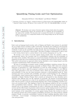 Quantifying Timing Leaks and Cost Optimisation