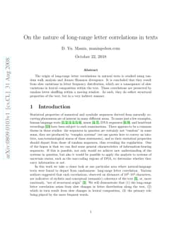 On the nature of long-range letter correlations in texts
