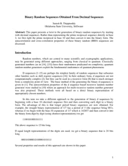 Binary Random Sequences Obtained From Decimal Sequences