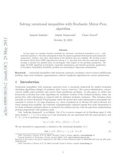 Solving variational inequalities with Stochastic Mirror-Prox algorithm