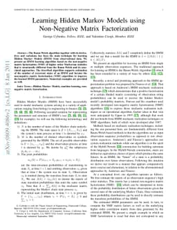 Learning Hidden Markov Models using Non-Negative Matrix Factorization