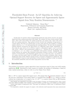 Thresholded Basis Pursuit: An LP Algorithm for Achieving Optimal Support
  Recovery for Sparse and Approximately Sparse Signals from Noisy Random
  Measurements