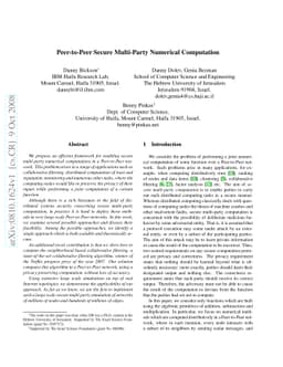 Peer-to-Peer Secure Multi-Party Numerical Computation