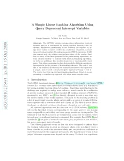 A Simple Linear Ranking Algorithm Using Query Dependent Intercept
  Variables