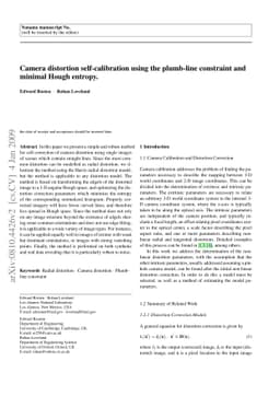 Camera distortion self-calibration using the plumb-line constraint and
  minimal Hough entropy