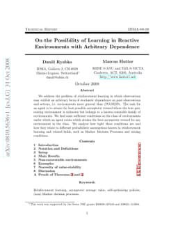 On the Possibility of Learning in Reactive Environments with Arbitrary
  Dependence