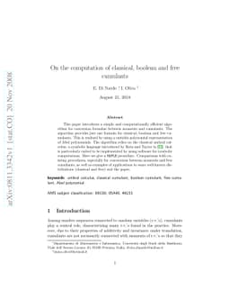 On the computation of classical, boolean and free cumulants