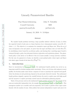 Linearly Parameterized Bandits