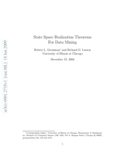 State Space Realization Theorems For Data Mining
