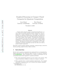 Graphical Reasoning in Compact Closed Categories for Quantum Computation
