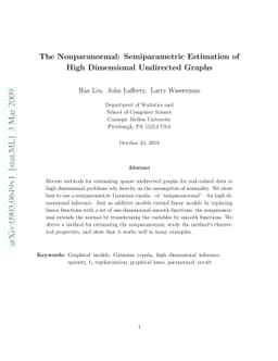 The Nonparanormal: Semiparametric Estimation of High Dimensional
  Undirected Graphs