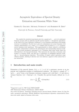 Asymptotic equivalence of spectral density estimation and gaussian white
  noise