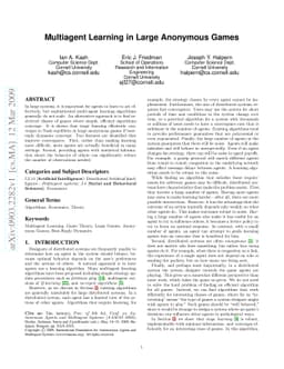 Multiagent Learning in Large Anonymous Games