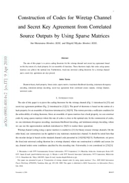 Construction of Codes for Wiretap Channel and Secret Key Agreement from
  Correlated Source Outputs by Using Sparse Matrices
