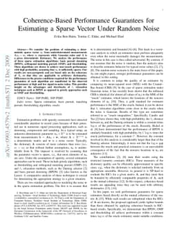 Coherence-Based Performance Guarantees for Estimating a Sparse Vector
  Under Random Noise