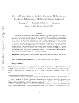 Convex Optimization Methods for Dimension Reduction and Coefficient
  Estimation in Multivariate Linear Regression