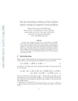 On the closed-form solution of the rotation matrix arising in computer
  vision problems