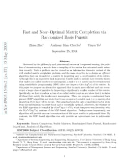 Fast and Near-Optimal Matrix Completion via Randomized Basis Pursuit