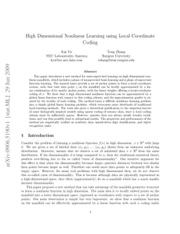 High Dimensional Nonlinear Learning using Local Coordinate Coding