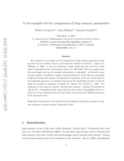 A two-sample test for comparison of long memory parameters