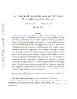 An Augmented Lagrangian Approach for Sparse Principal Component Analysis