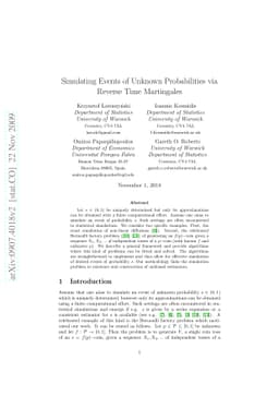 Simulating Events of Unknown Probabilities via Reverse Time Martingales