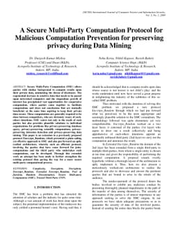 A Secure Multi-Party Computation Protocol for Malicious Computation
  Prevention for preserving privacy during Data Mining
