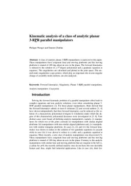 Kinematic analysis of a class of analytic planar 3-RPR parallel
  manipulators