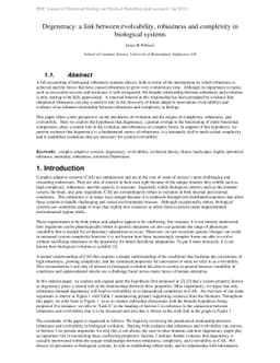 Degeneracy: a link between evolvability, robustness and complexity in
  biological systems