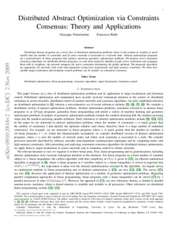 Distributed Abstract Optimization via Constraints Consensus: Theory and
  Applications