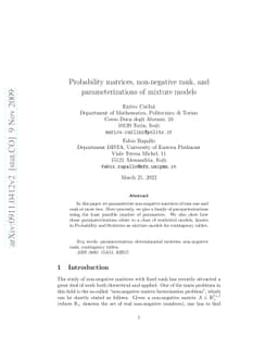 Probability matrices, non-negative rank, and parameterizations of
  mixture models